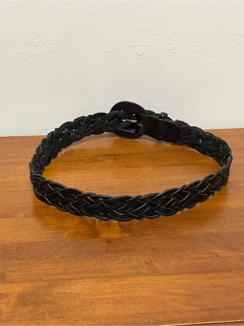 Vintage Fossil Black Woven Braided Leather Belt Leather Wrapped Buckle Size L